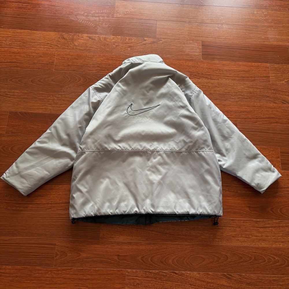 Vtg 90s Nike Reversible Puffer Jacket Center Swoosh Gray Faded Y2K Men's XXL